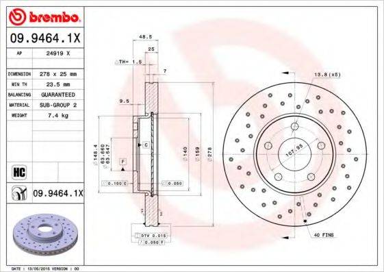 BREMBO 0994641X гальмівний диск