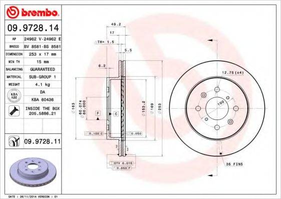 BREMBO 09972814 гальмівний диск