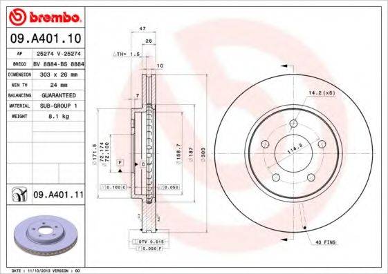 BREMBO 09A40111 гальмівний диск