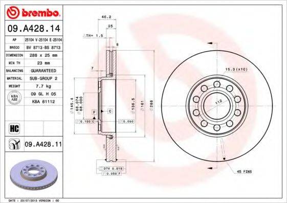 BREMBO 09A42811 гальмівний диск