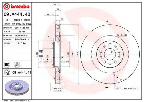 BREMBO 09A44440 гальмівний диск