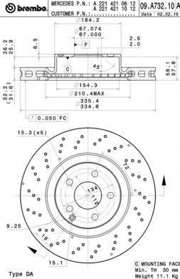 BREMBO 09A73211 гальмівний диск