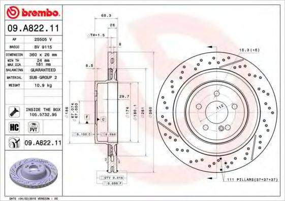 BREMBO 09A82211 гальмівний диск