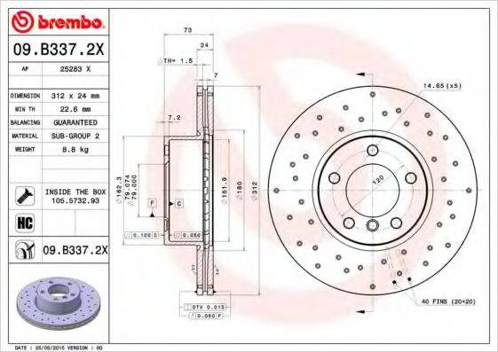 BREMBO 09B3372X гальмівний диск